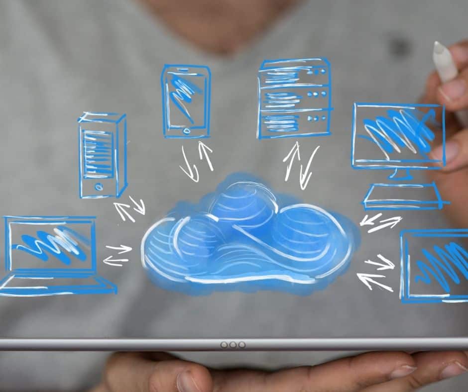 cloud services graphics coming out a tablet screen